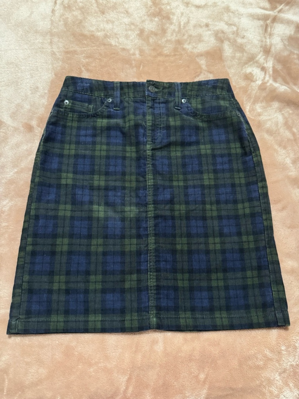 Vintage L.L. Bean Tartan Corduroy Skirt in Blackwatch Plaid, Size 4P